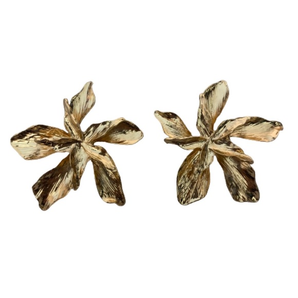 Big Gold Flower Statement Earrings Petals Jewelry - Picture 2 of 12